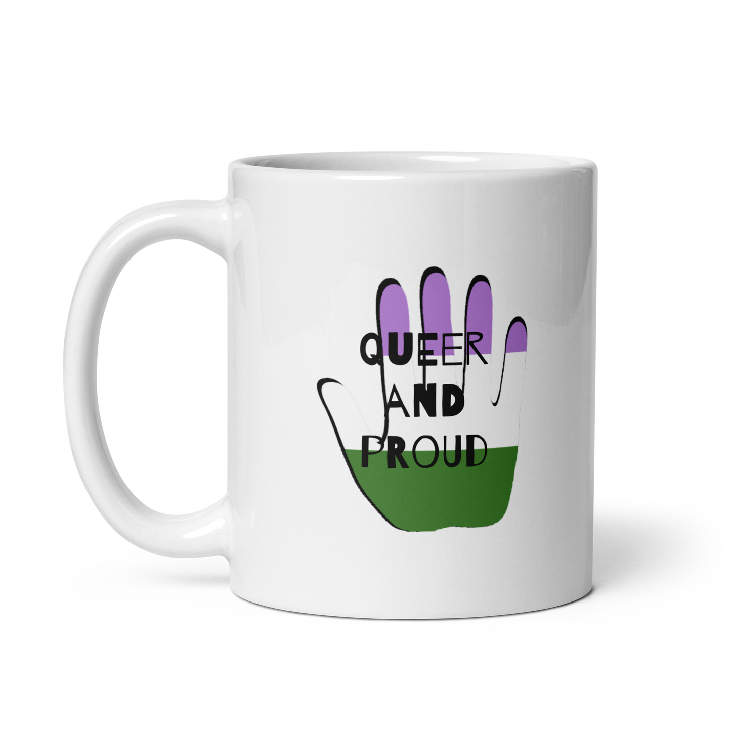 "Queer and Proud" Gender Queer Pride White Glossy Mug