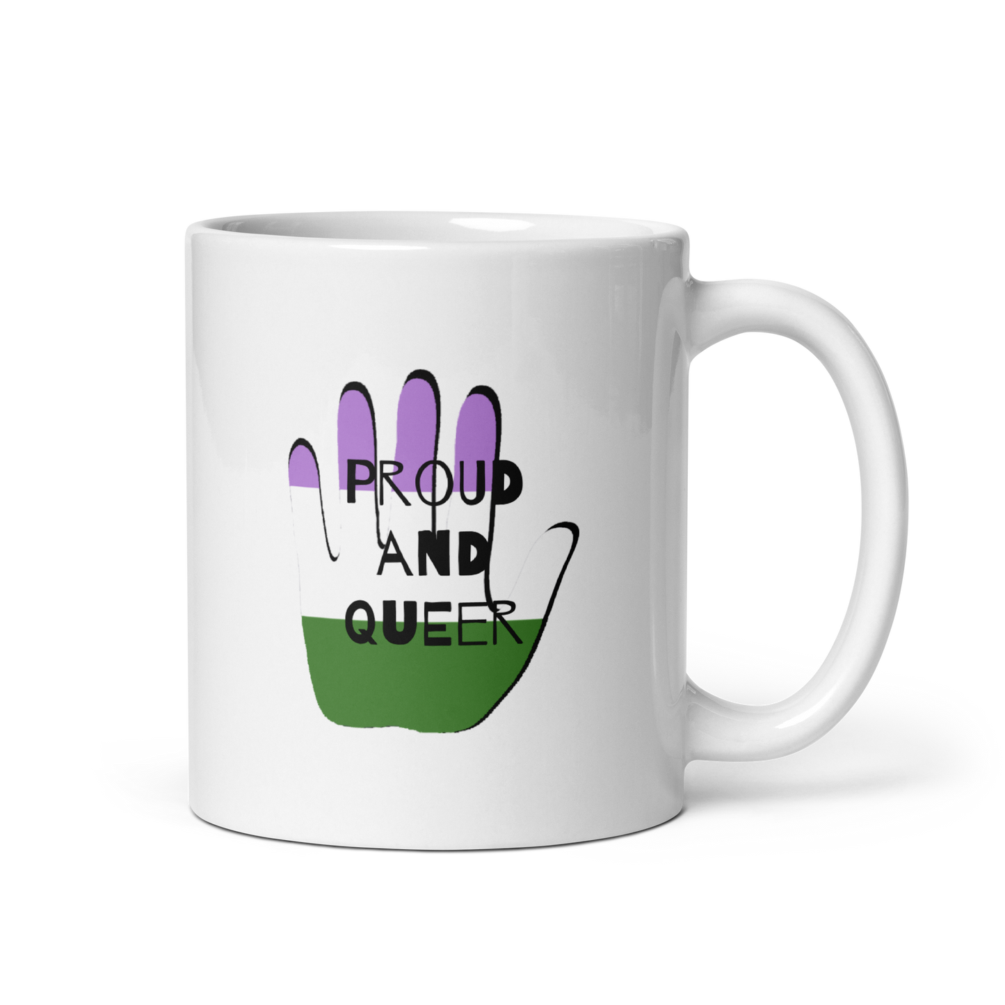 "Queer and Proud" Gender Queer Pride White Glossy Mug