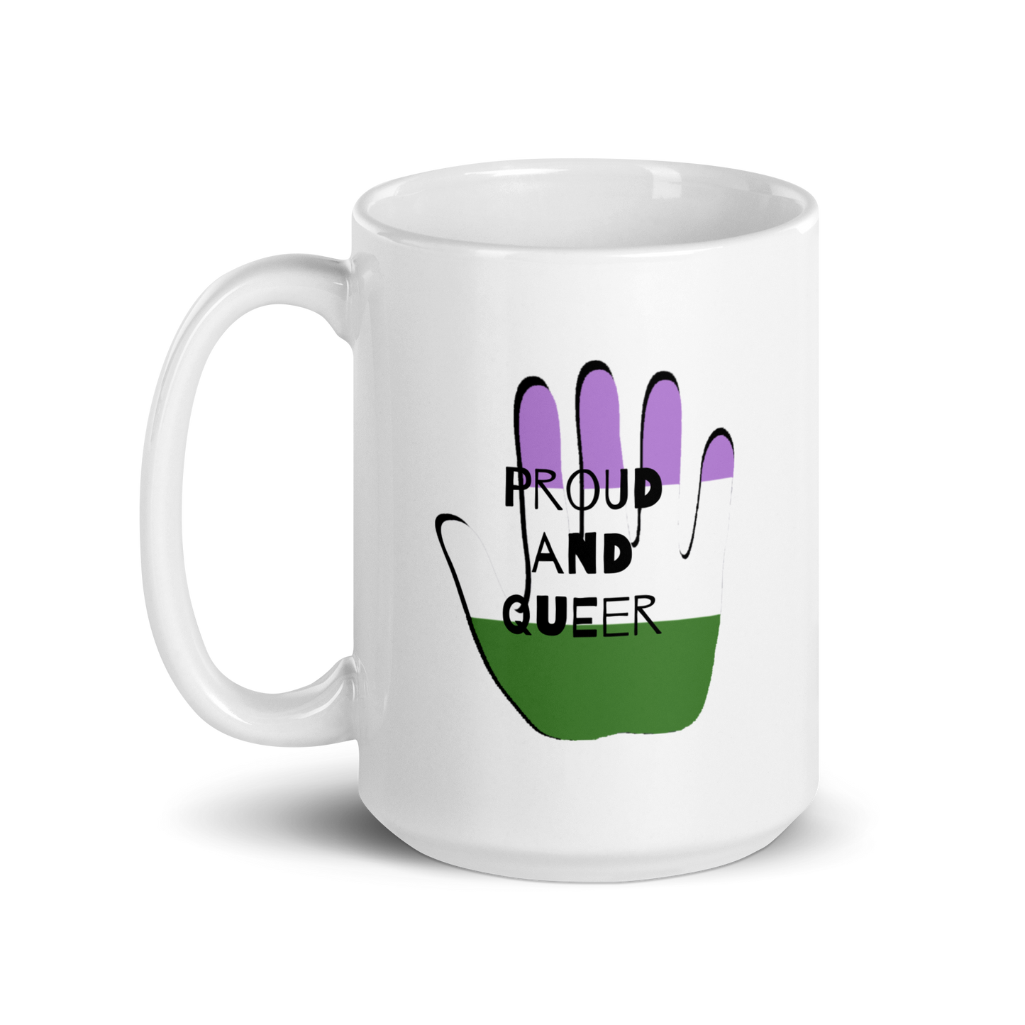 "Queer and Proud" Gender Queer Pride White Glossy Mug