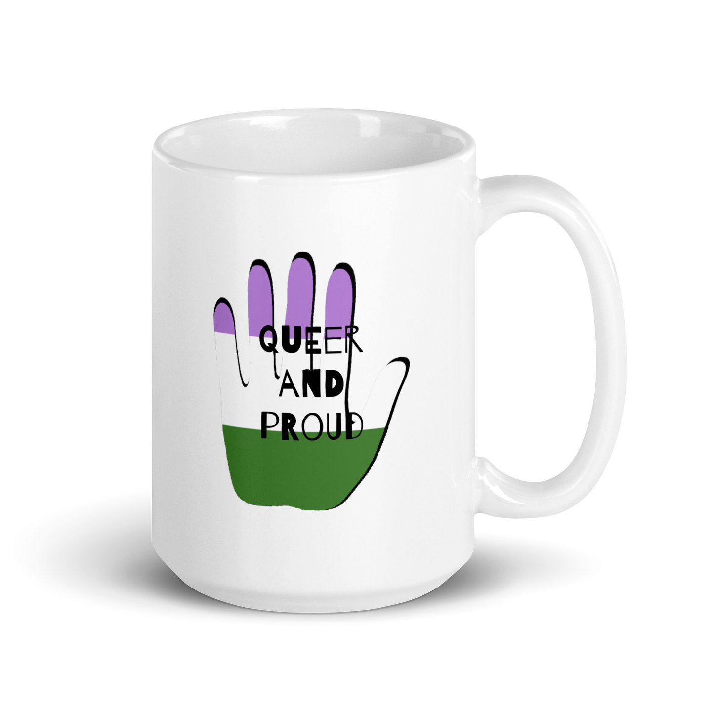 "Queer and Proud" Gender Queer Pride White Glossy Mug