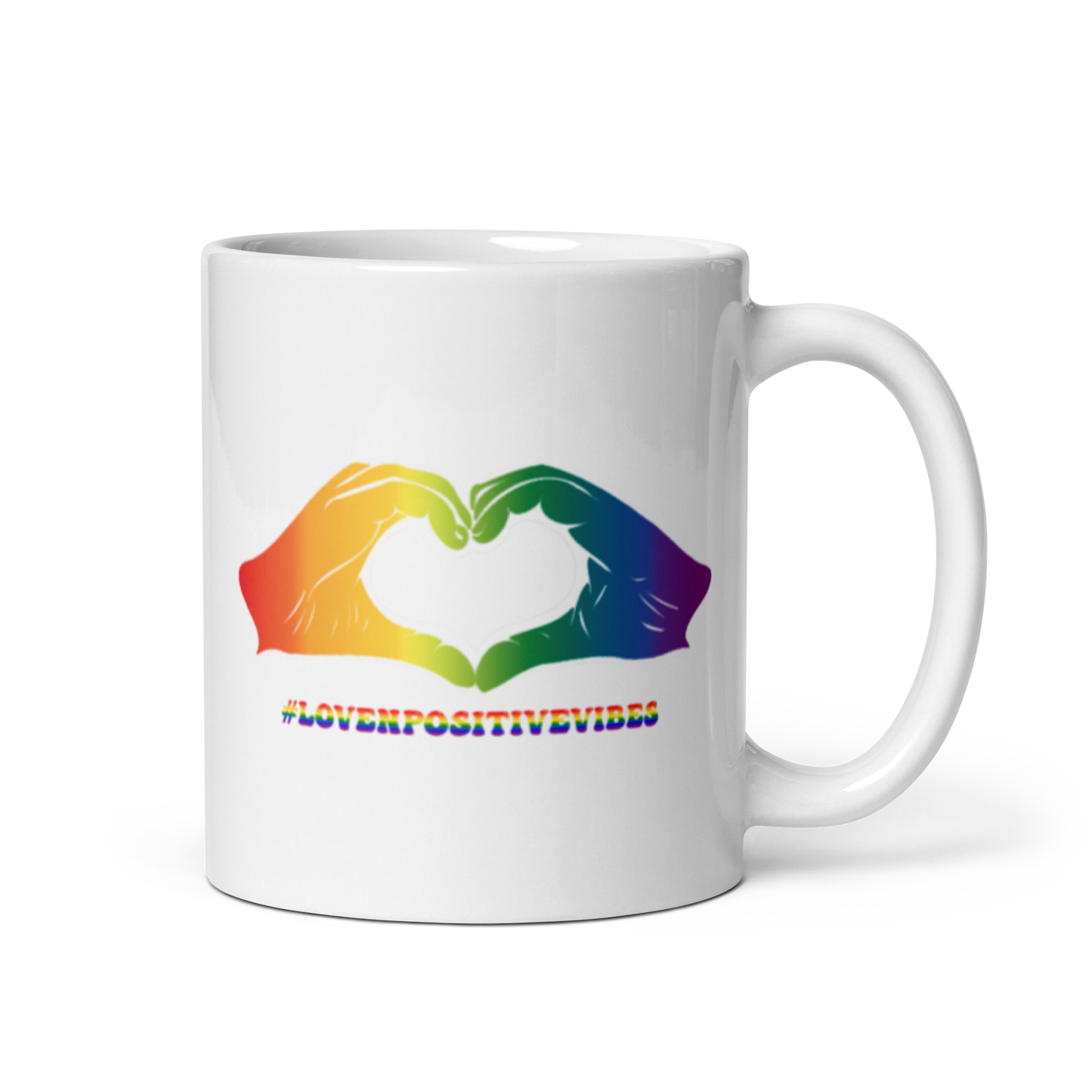 #Lovenpositivevibes White Glossy Mug Rainbow Logo