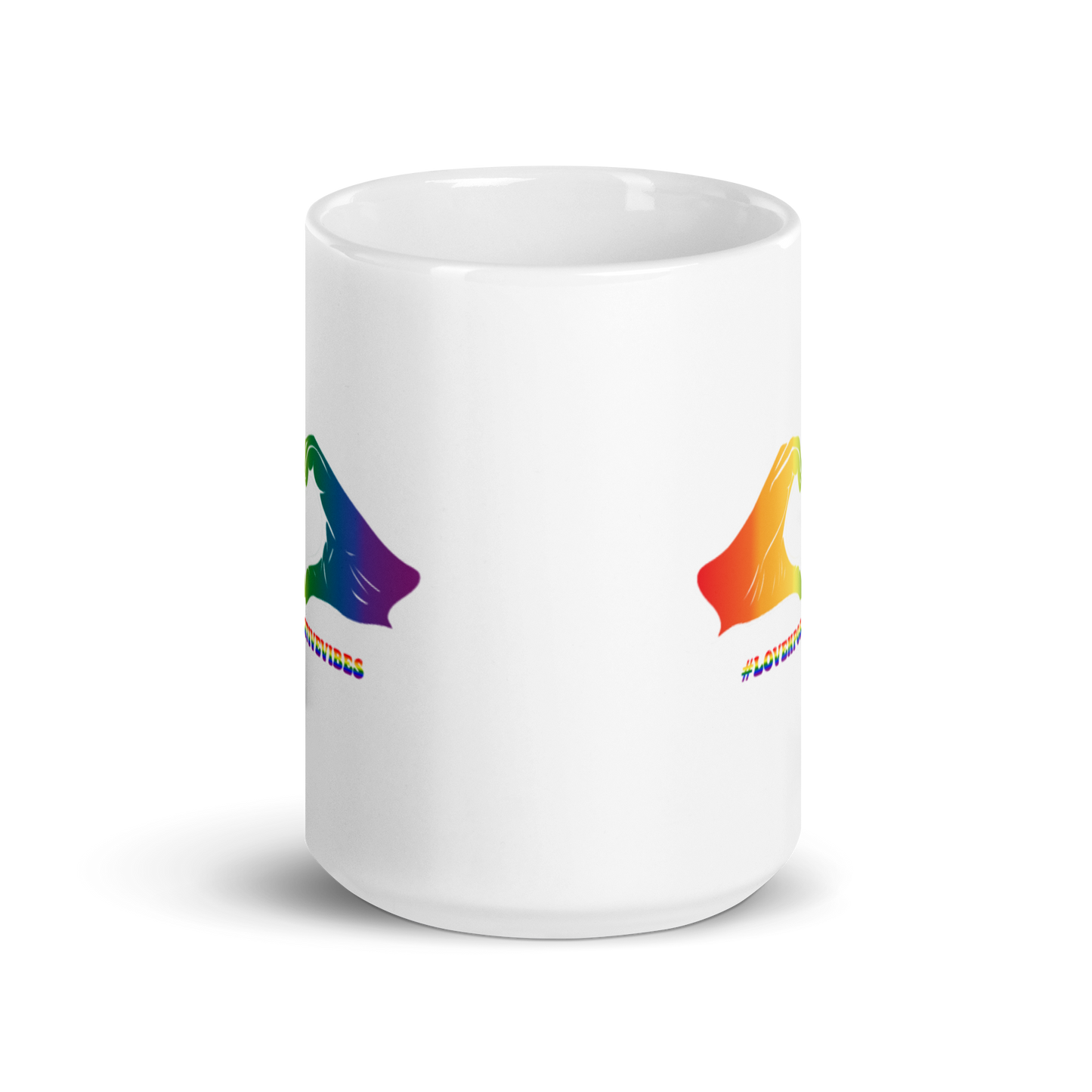 #Lovenpositivevibes White Glossy Mug Rainbow Logo