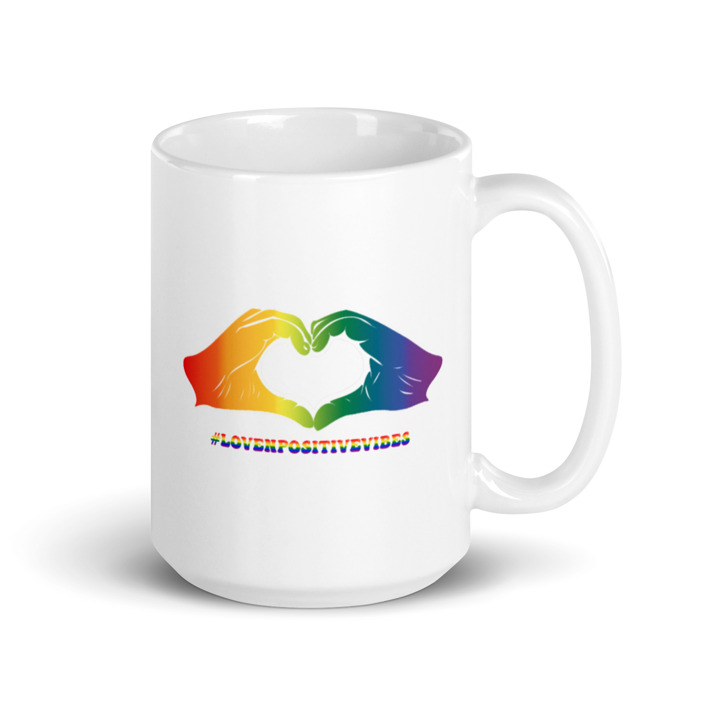 #Lovenpositivevibes White Glossy Mug Rainbow Logo