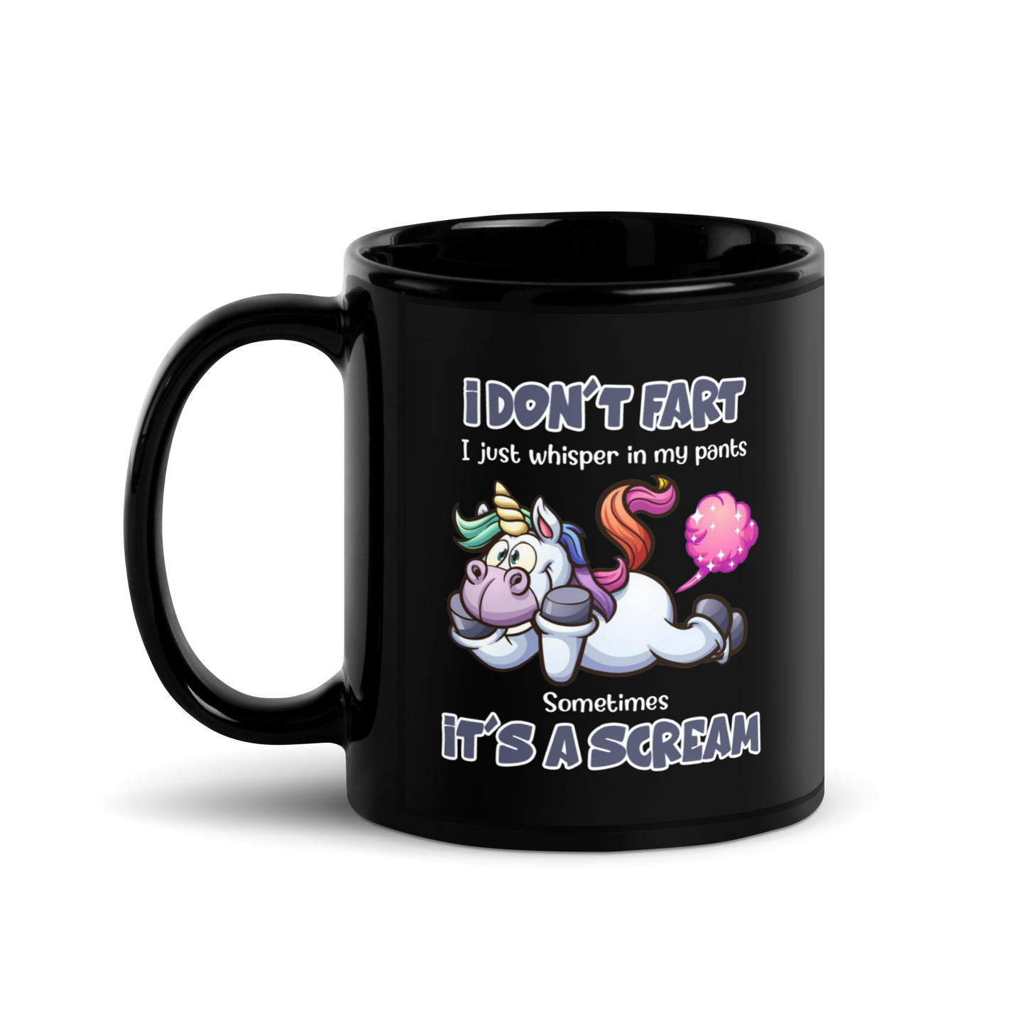 'I Don't Fart' Black Glossy Mug