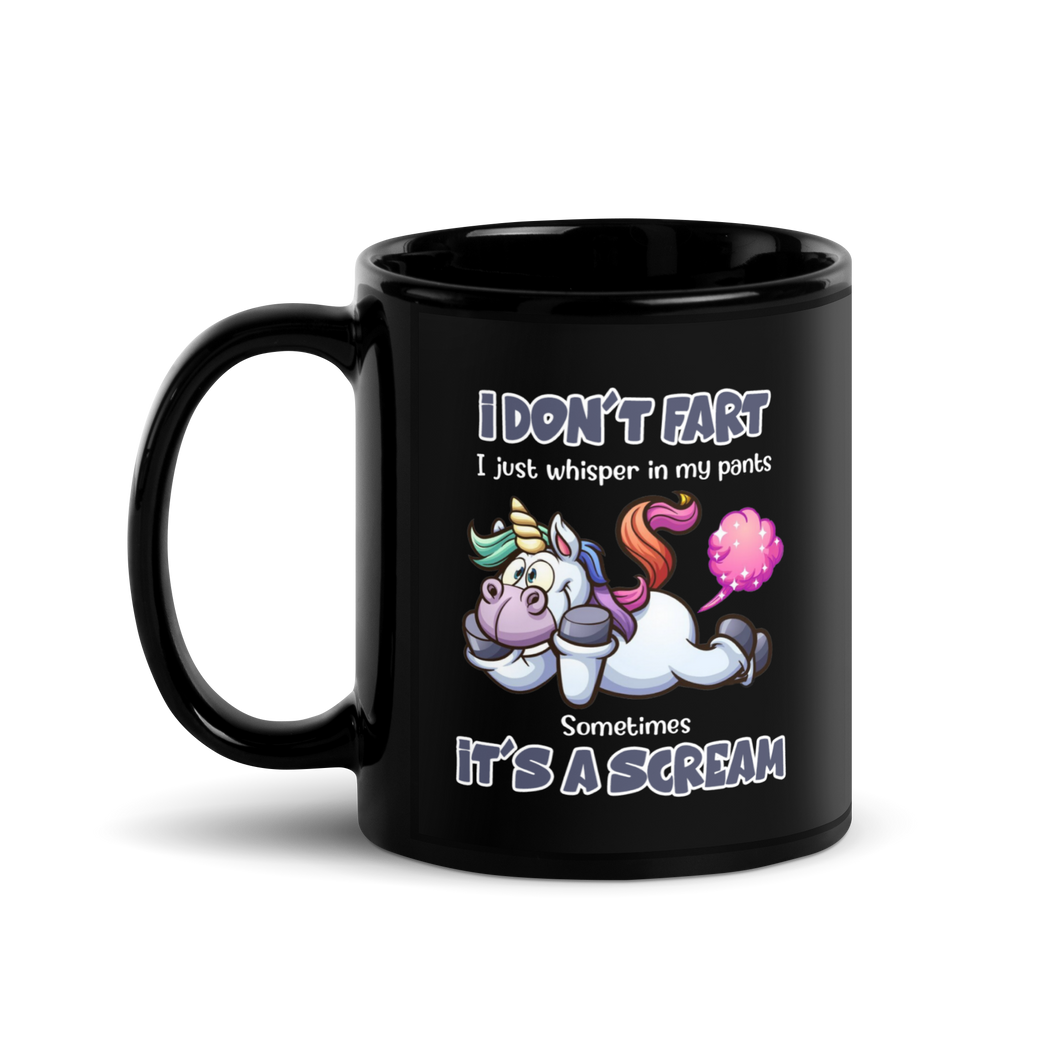 'I Don't Fart' Black Glossy Mug