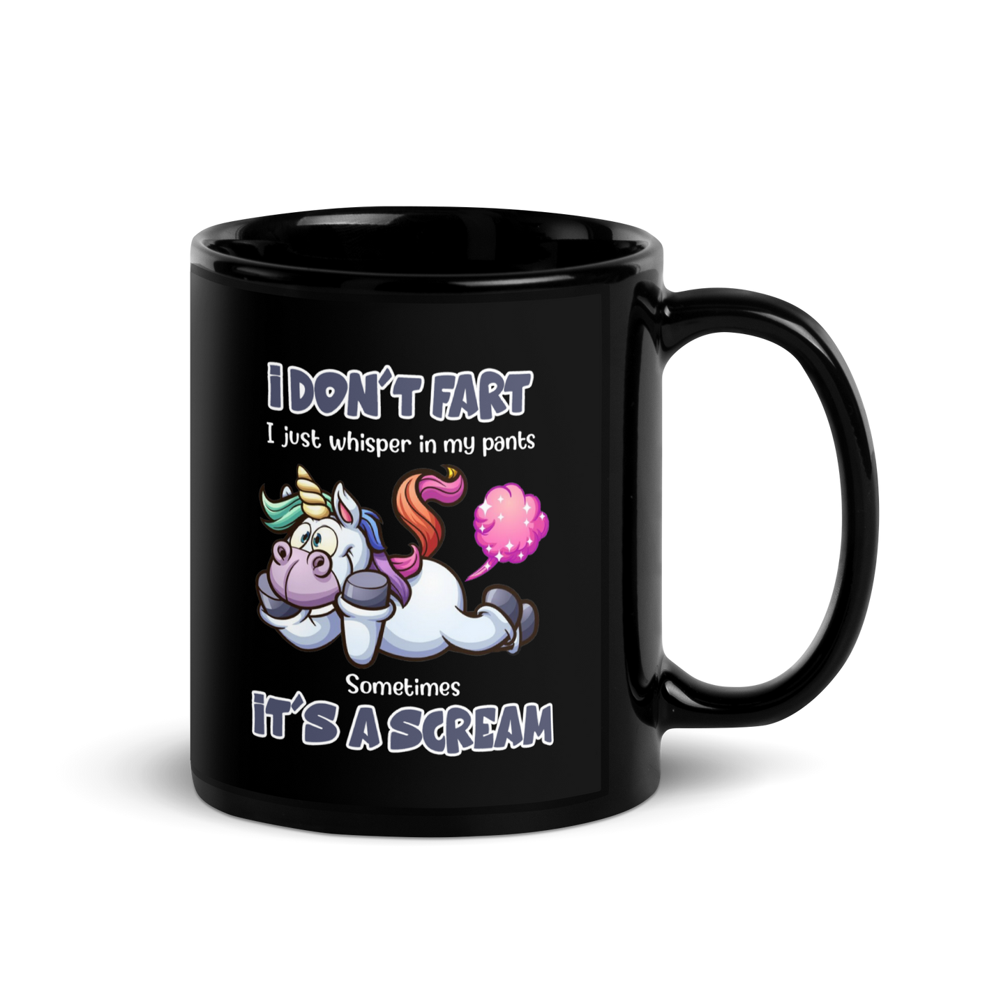 'I Don't Fart' Black Glossy Mug