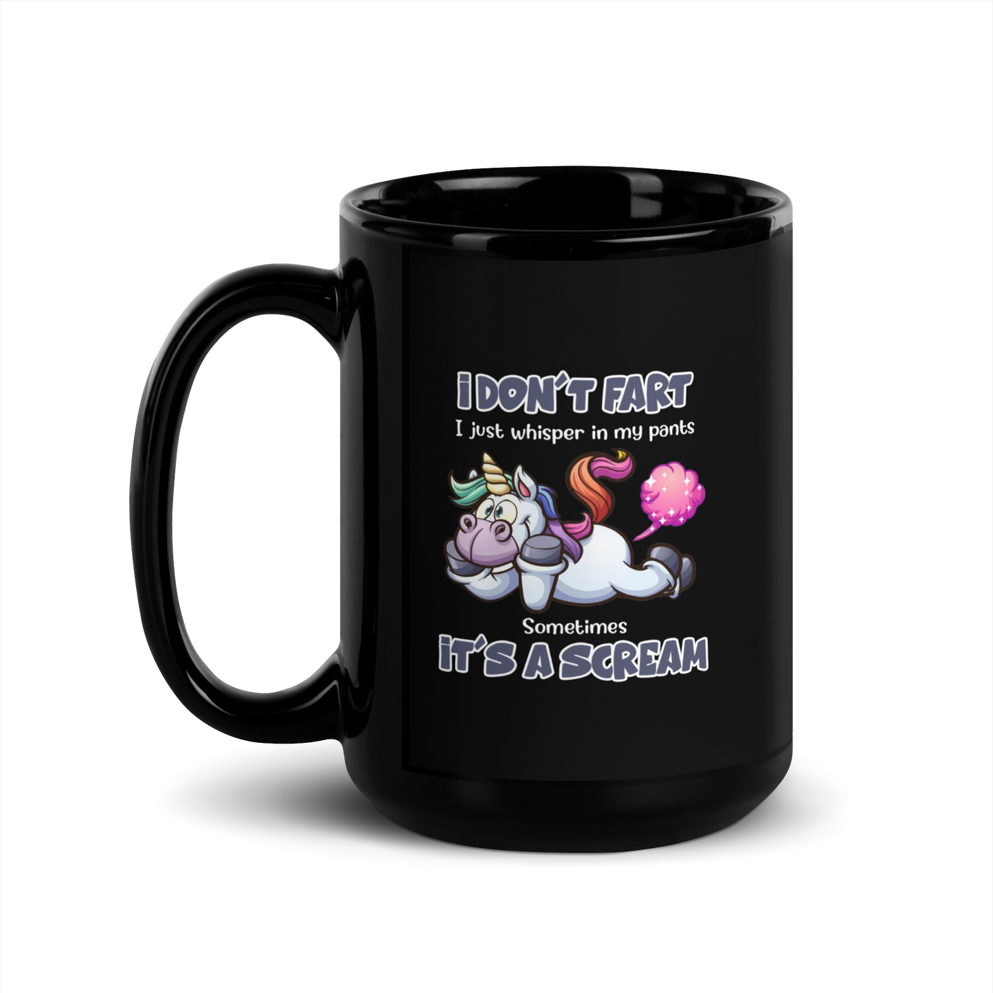 'I Don't Fart' Black Glossy Mug