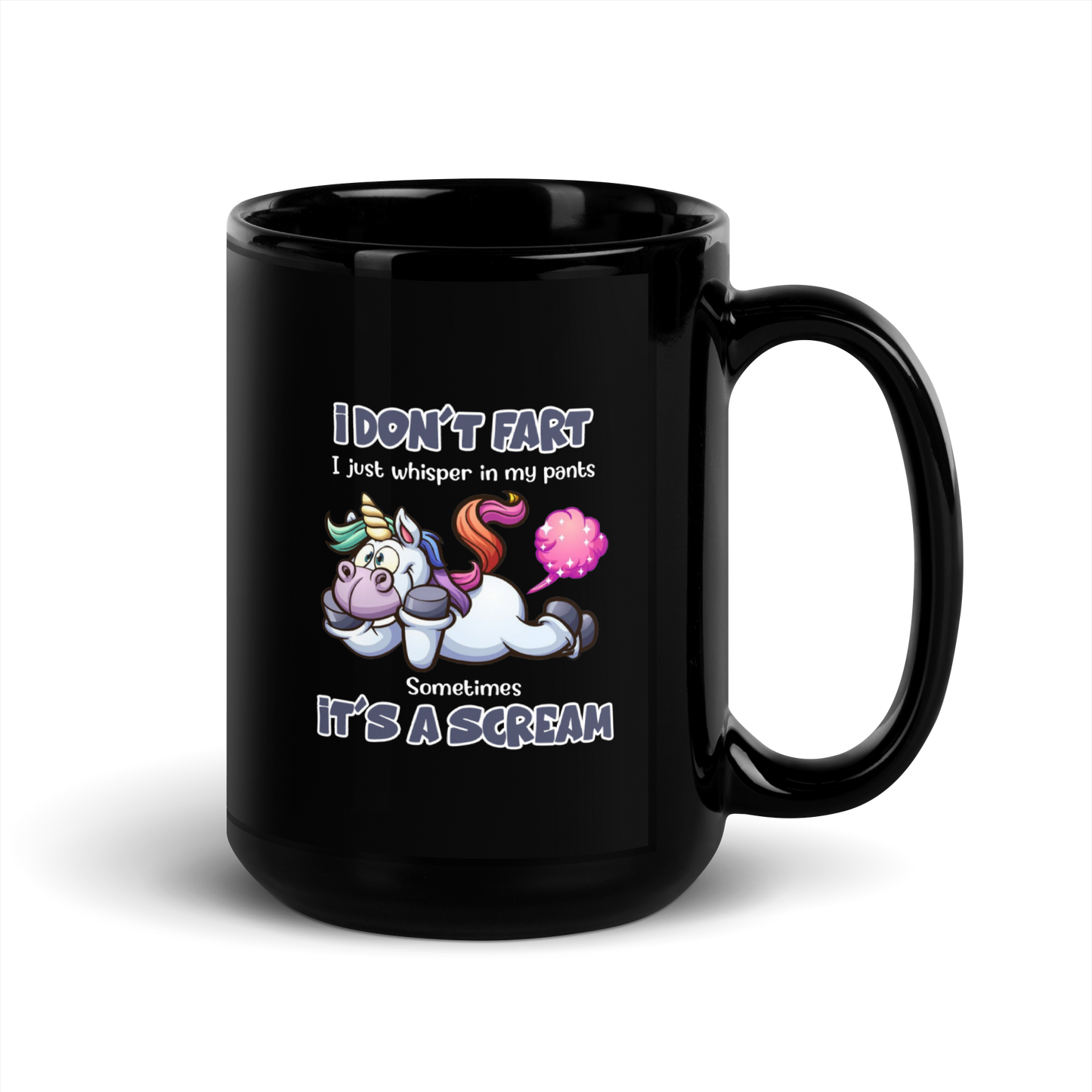 'I Don't Fart' Black Glossy Mug