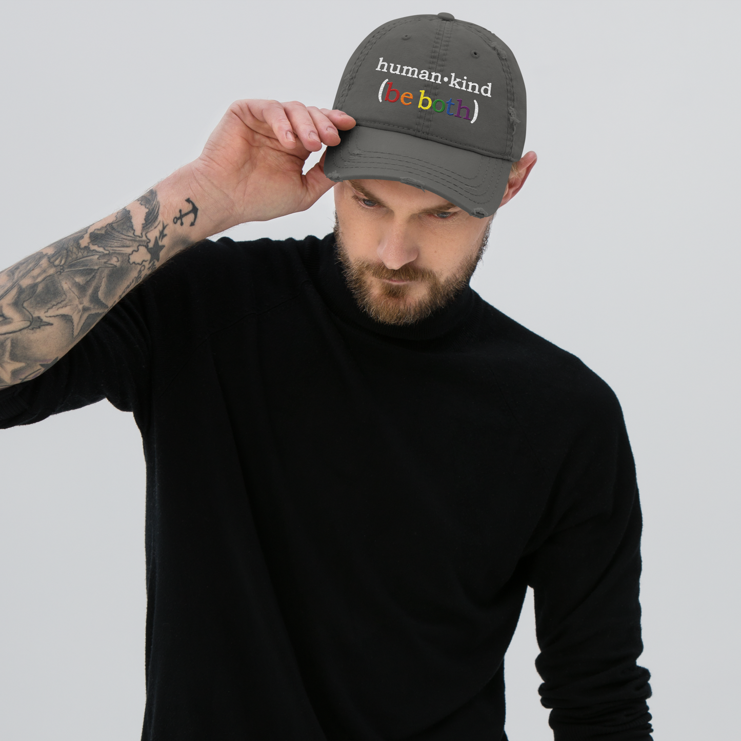 'Human-Kind (Be Both)'  Low-Profile Distressed Hat