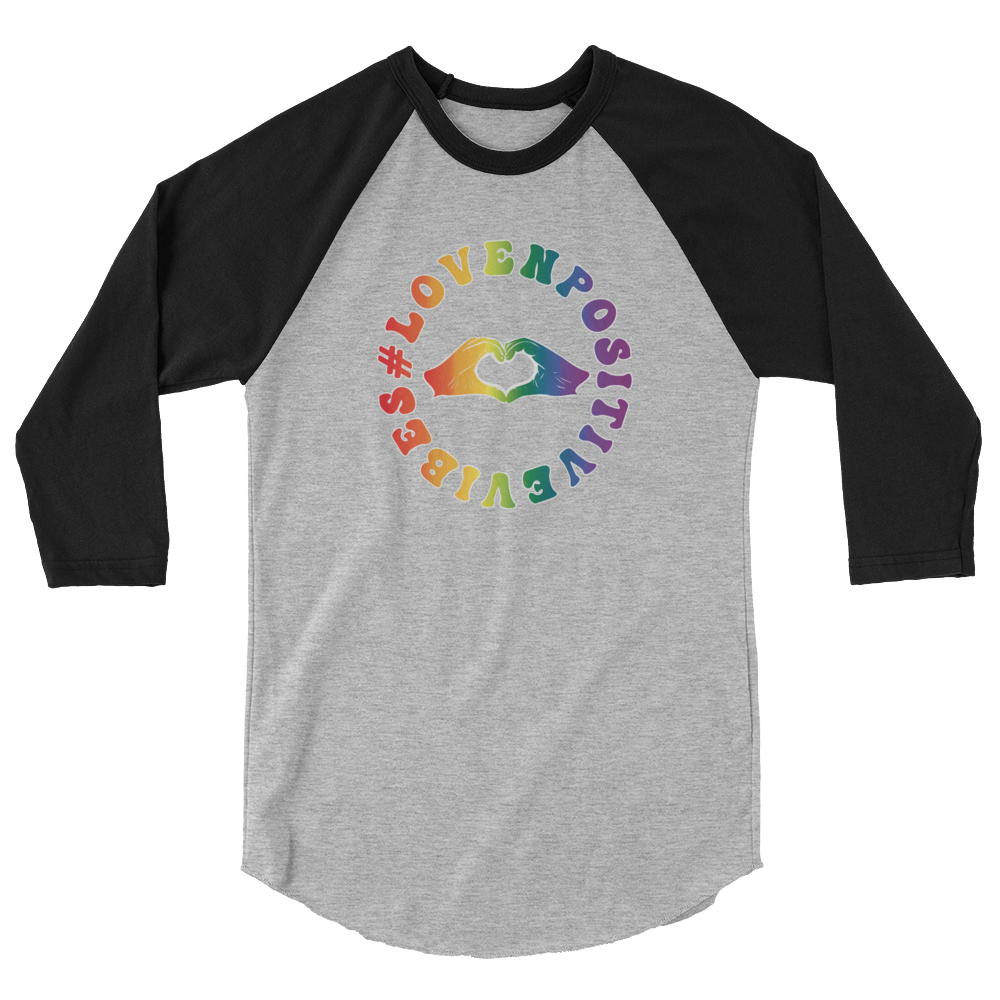 #Lovenpositivevibes 3/4 Sleeve Raglan Shirt (Rainbow Logo)