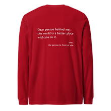 Load image into Gallery viewer, &#39;Dear Person Behind Me&#39; Unisex Long Sleeve Tee
