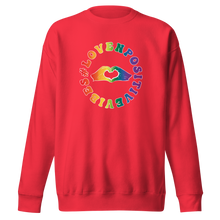 Load image into Gallery viewer, #Lovenpositivevibes Unisex Premium Sweatshirt (Rainbow Logo)
