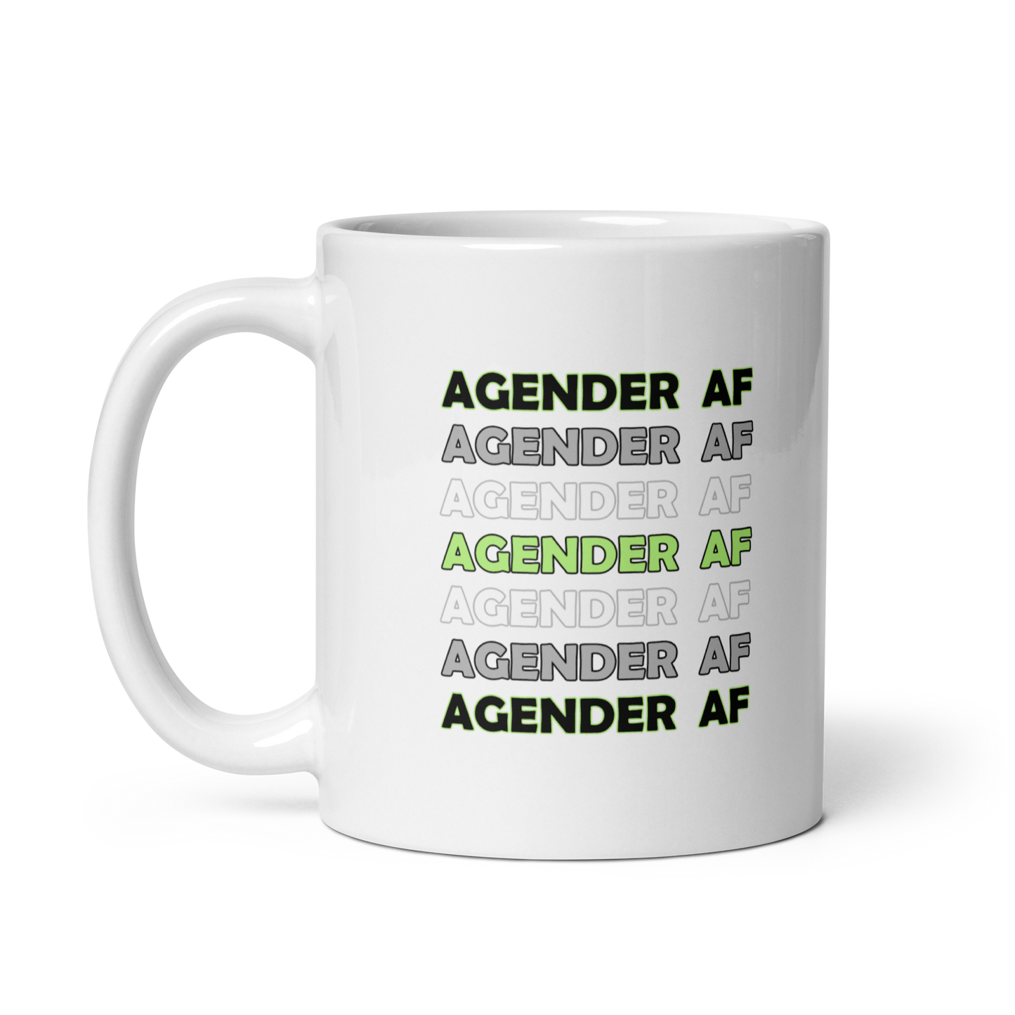 "Agender AF" Agender/Gender Neutral Pride White Glossy Mug