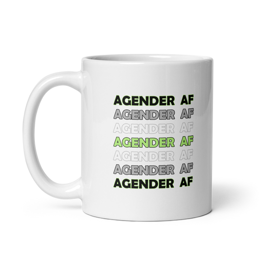 "Agender AF" Agender/Gender Neutral Pride White Glossy Mug