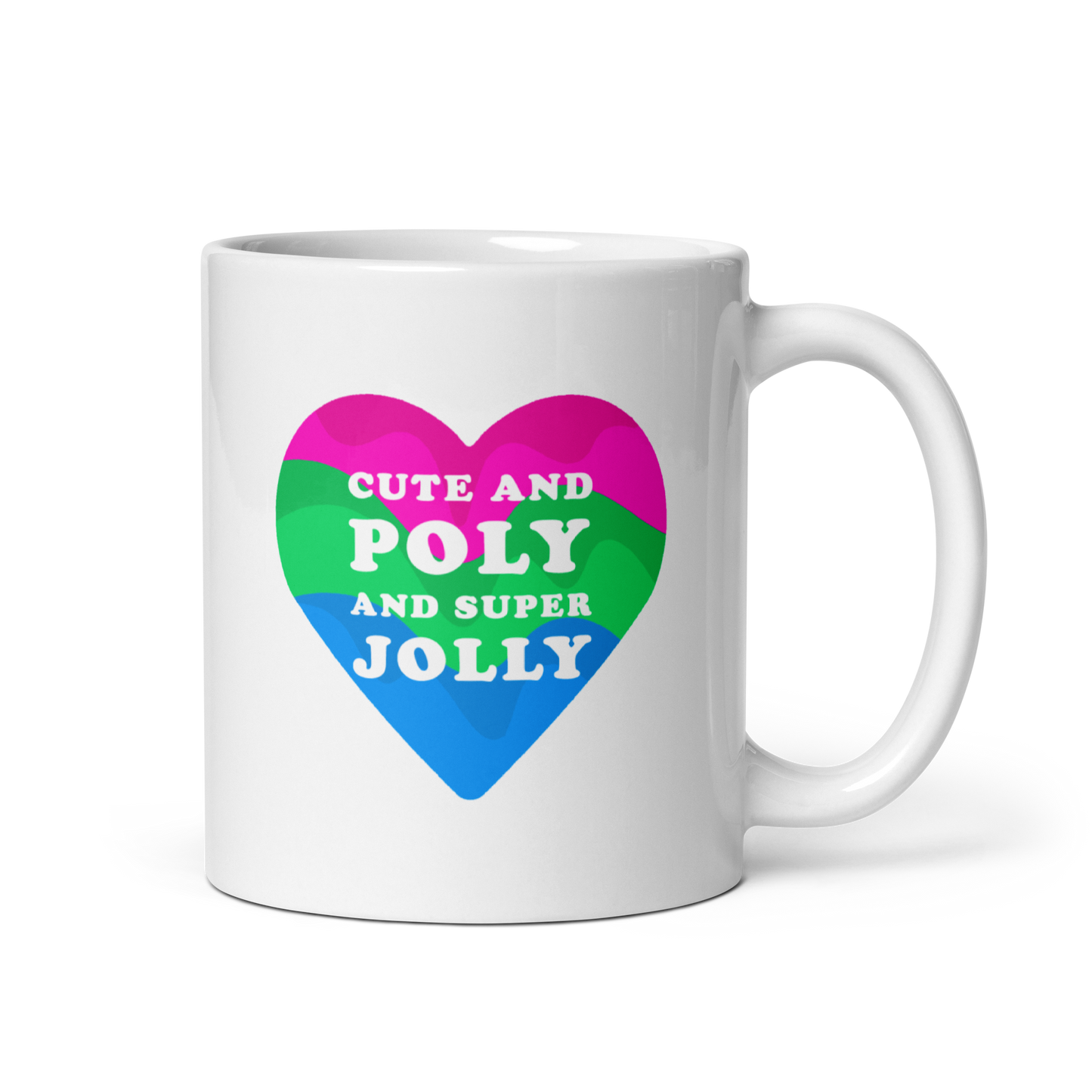 "Cute and Poly and Super Jolly" Polysexual Pride White Glossy Mug