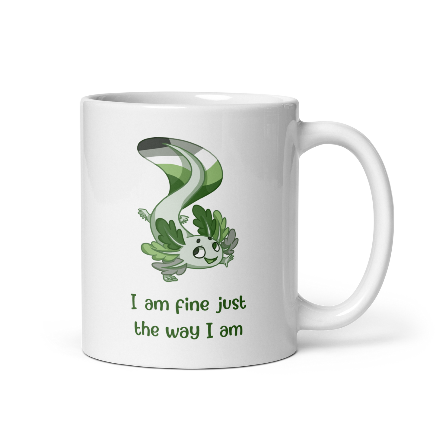 "I Am Fine Just The Way I Am" Aromantic Pride White Glossy Mug