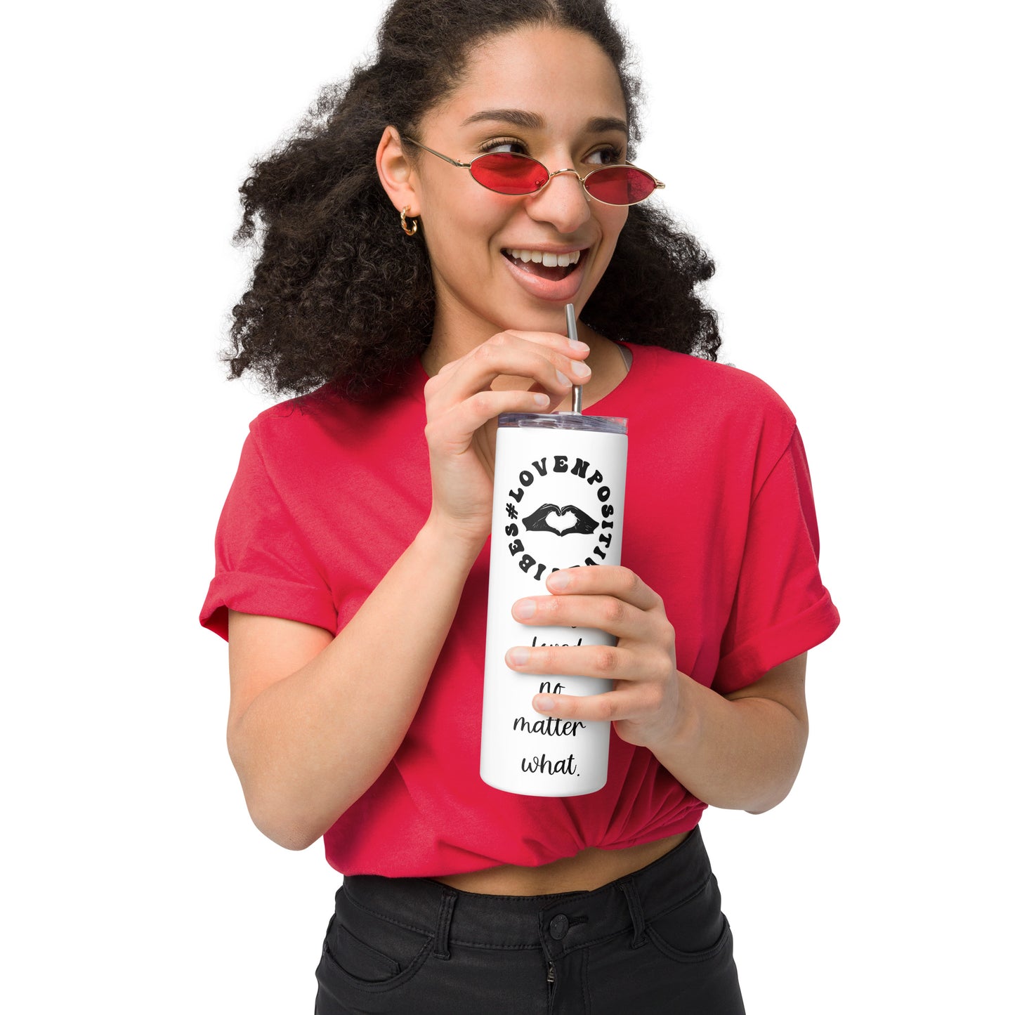#Lovenpositivevibed Stainless Steel Tumbler Black Logo