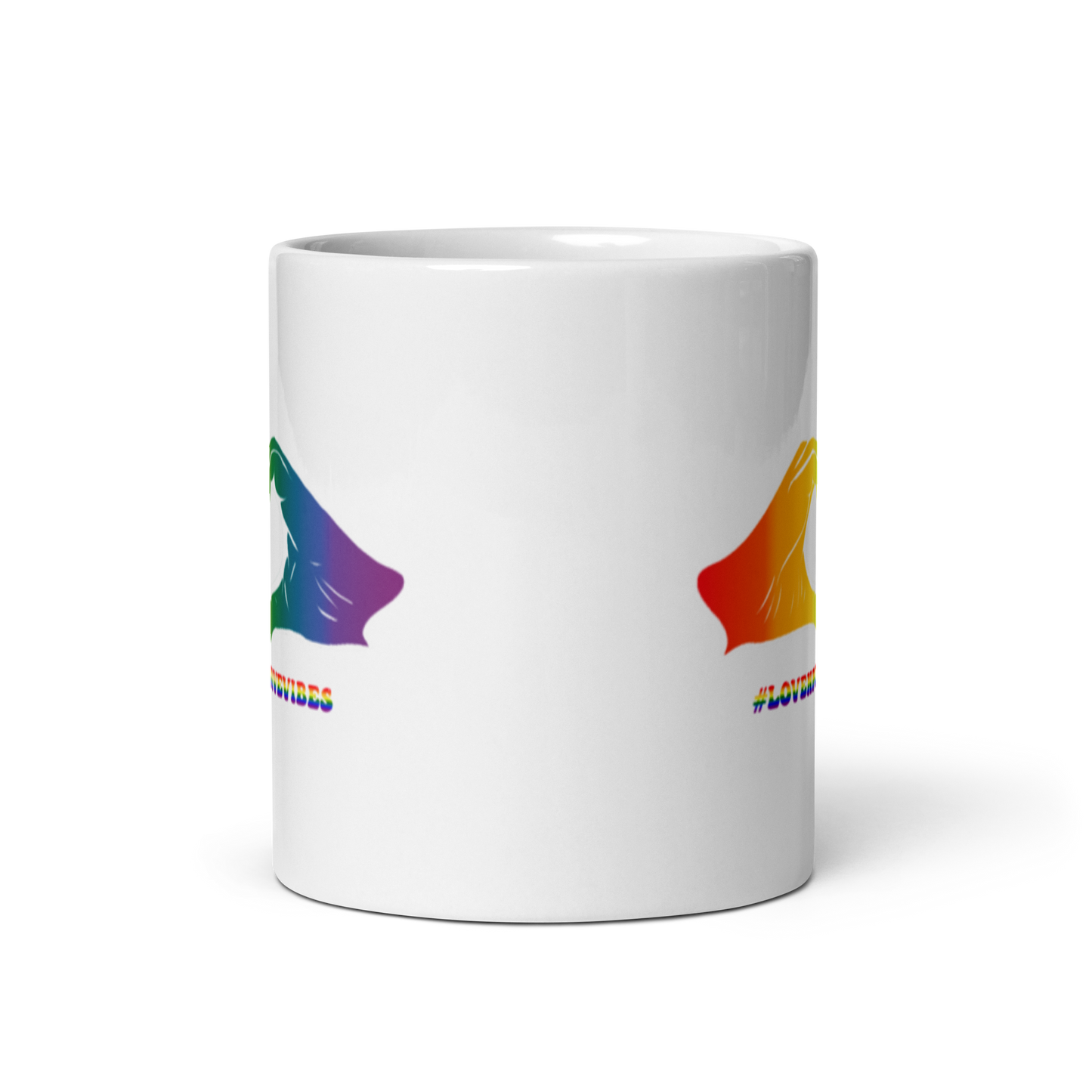 #Lovenpositivevibes White Glossy Mug Rainbow Logo