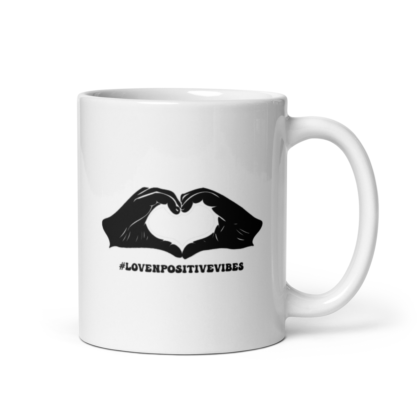 #Lovenpositivevibes White Glossy Mug Black Logo
