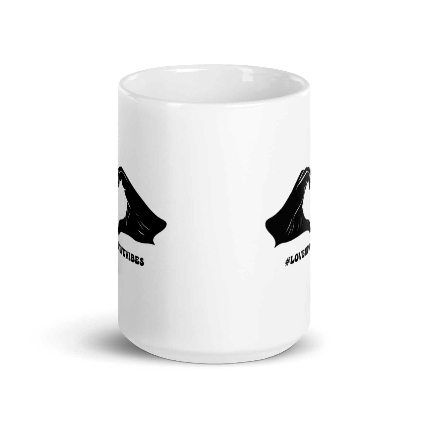#Lovenpositivevibes White Glossy Mug Black Logo